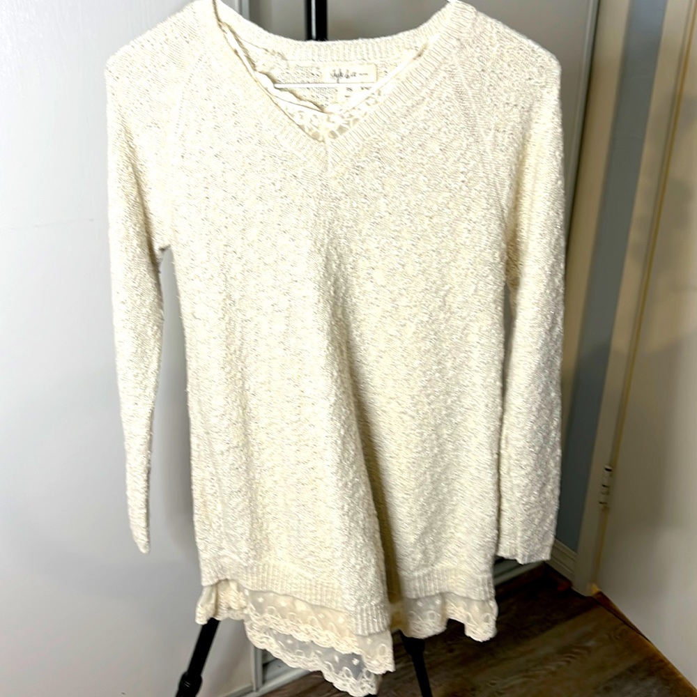 Style & Co sweater tunic lace detail SP